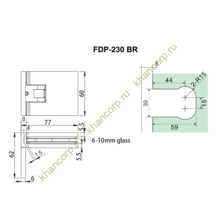 Петля Афродита FDP-230 стена-стекло с боковым креплением 90° с крышками, латунь/бронза