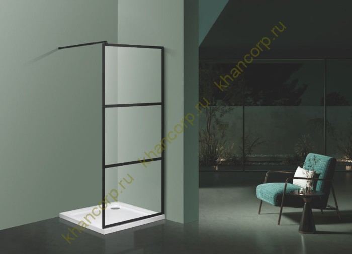 Комплект душевой шторки FDS-108 размером 900х1900 с прозрачным стеклом 8мм, алюминий/черный