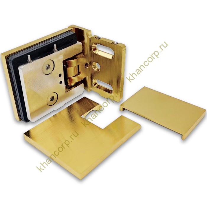Петля Афродита FDP-230 стена-стекло с боковым креплением 90° с крышками, латунь/брашированное золото