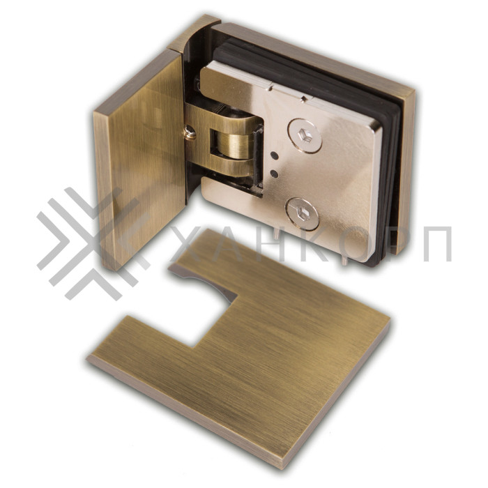 Петля Аврора FDP-180 стена-стекло 90˚ с крышками, латунь/бронза