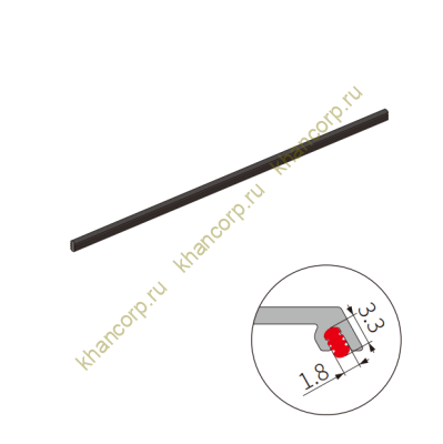 Резинка-демпфер FMPA-23.1 рамки центральных дверей для Диона FDS-19S, длина 1м, алюминий/черный