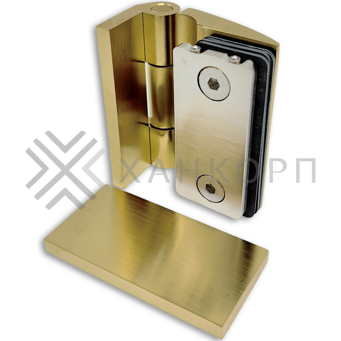 Петля Европа FDP-118 стена-стекло 90° с крышками, латунь/брашированное золото