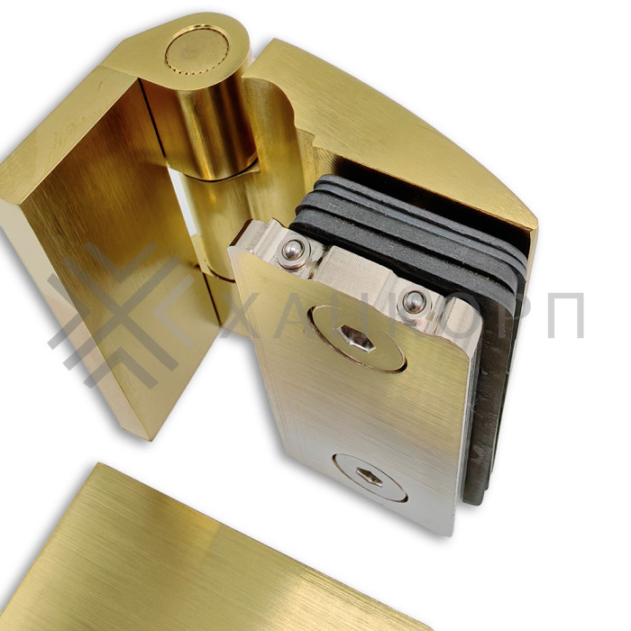 Петля Европа FDP-118 стена-стекло 90° с крышками, латунь/брашированное золото