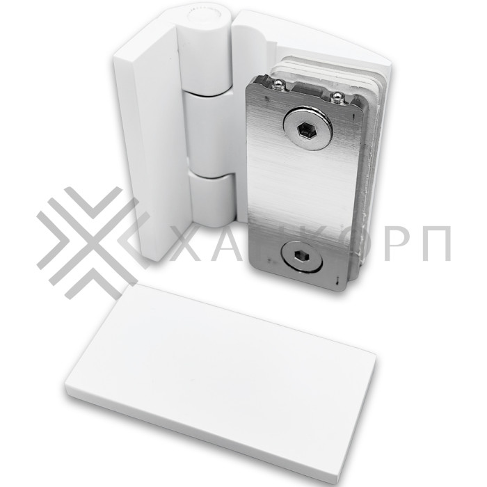 Петля Европа FDP-118 стена-стекло 90° с крышками, латунь/белый