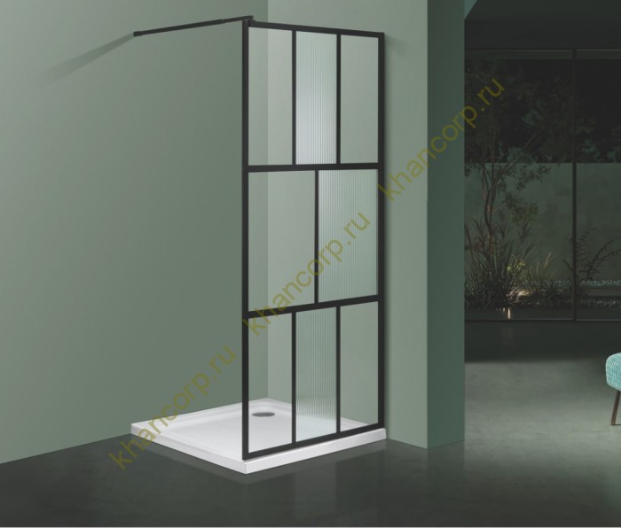 Комплект душевой шторки FDS-109 размером 900х1900 с рифл+проз стеклом 8мм, алюминий/черный