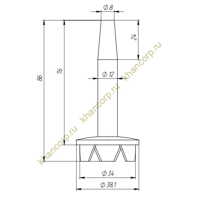Наконечник штырь FOP-38.25 сварной для трубы O38 без ложемента, GRIT 320, нержавейка/матовый