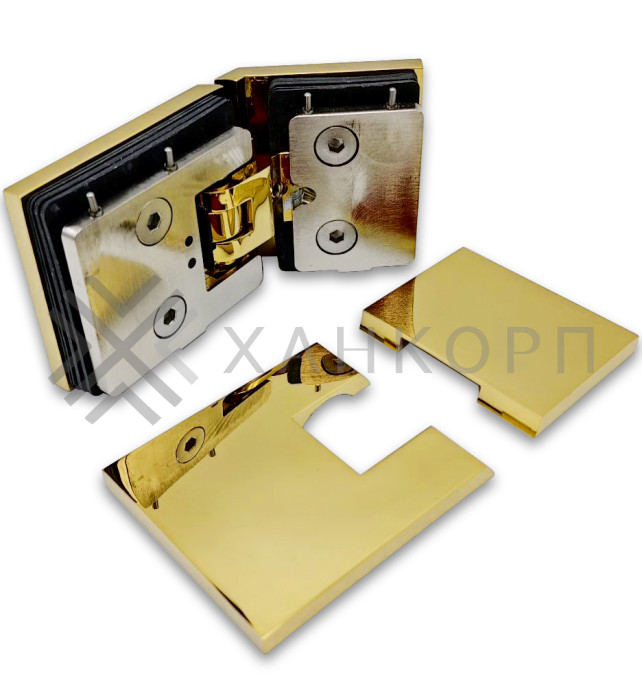 Петля Аврора FDP-185 стекло-стекло 135˚ с крышками, латунь/золото