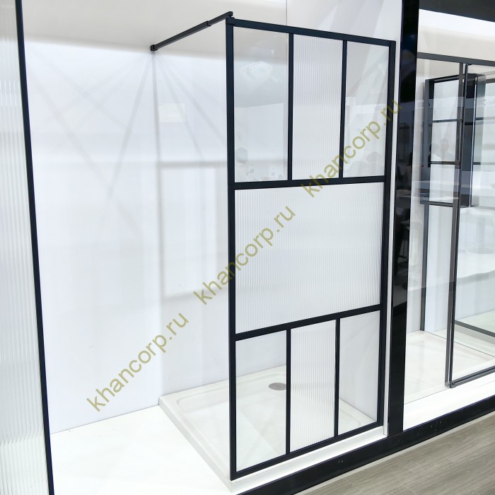 Комплект душевой шторки FDS-110 размером 900х1900 с рифленым стеклом 8мм, алюминий/черный