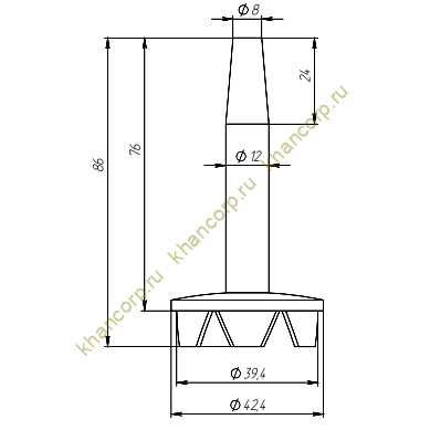 Наконечник штырь FOP-42.25 сварной для трубы O42 мм без ложемента, GRIT600, нержавейка/полированный