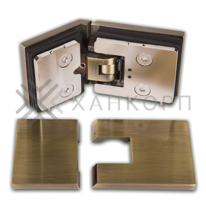 Петля Аврора FDP-185 стекло-стекло 135˚ с крышками, латунь/бронза