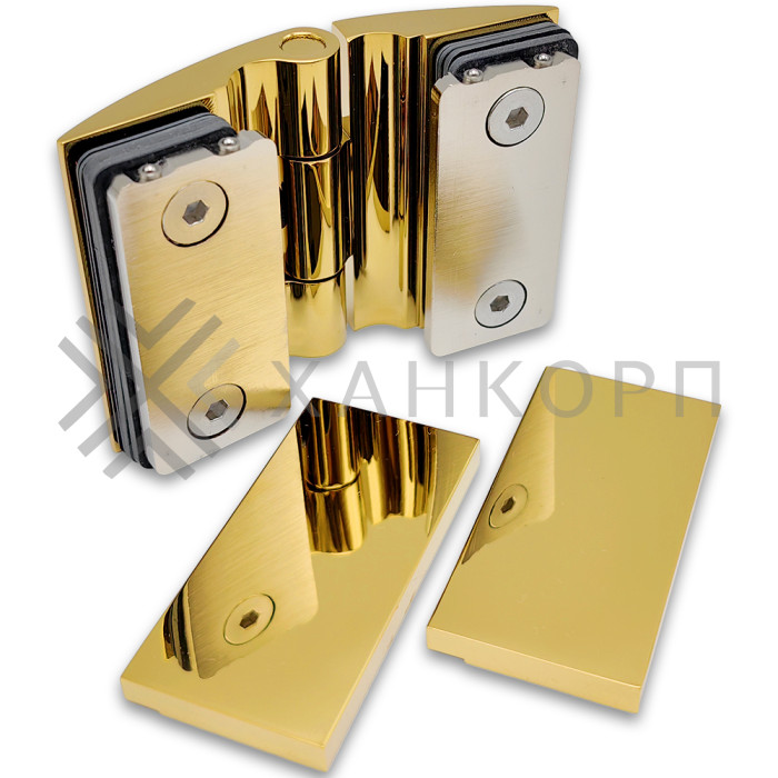 Петля Европа FDP-119 стекло-стекло 180˚, с крышками, латунь/золото