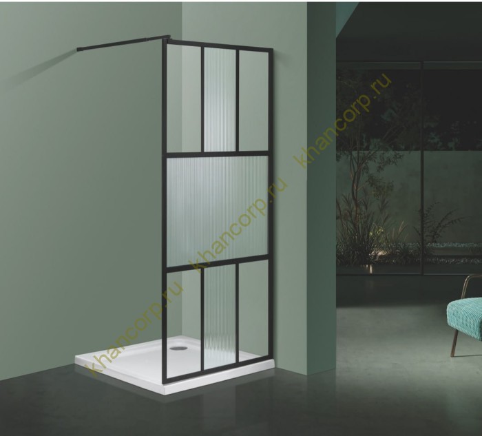 Комплект душевой шторки FDS-110 размером 900х1900 с рифл+проз стеклом 8мм, алюминий/черный