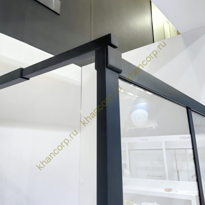 Комплект душевой шторки FDS-110 размером 900х1900 с рифл+проз стеклом 8мм, алюминий/черный