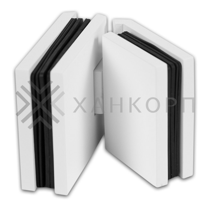 Петля Аврора FDP-185 стекло-стекло 135˚ с крышками, латунь/белый