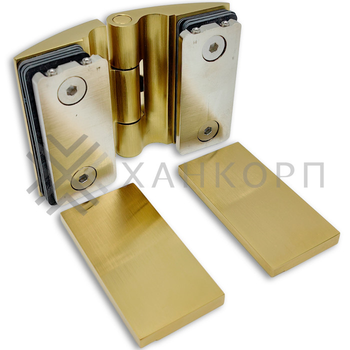 Петля Европа FDP-119 стекло-стекло 180˚, с крышками, латунь/брашированное золото