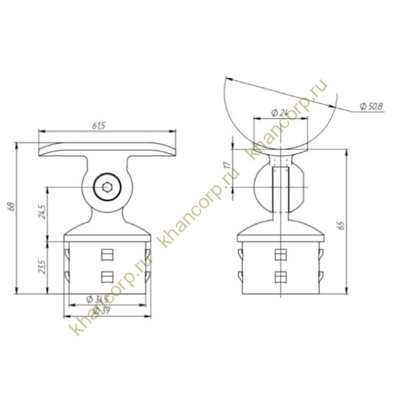 Наконечник шаровой FOP-38.24 регулируемый, для трубы O38 с ложем O50.8 мм, GRIT 320, нержавейка/матовый