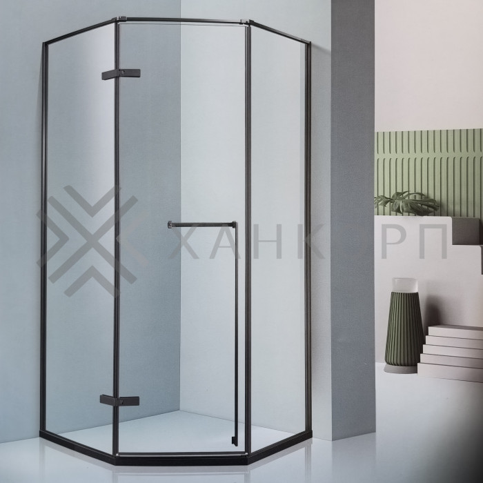 Трапециевидный распашной комплект Юнона FDS-104, 750х620х750х2000 мм, нержавейка/черный