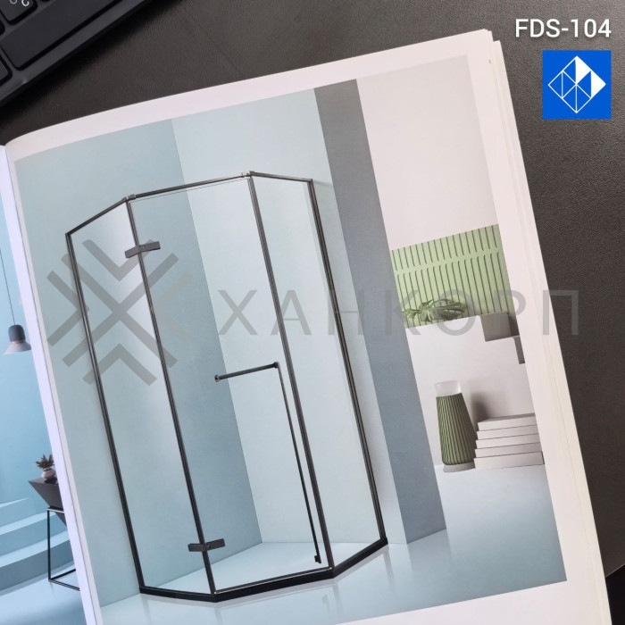 Трапециевидный распашной комплект Юнона FDS-104, 750х620х750х2000 мм, нержавейка/черный