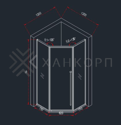 Трапециевидный распашной комплект Юнона FDS-104, 750х620х750х2000 мм, нержавейка/черный