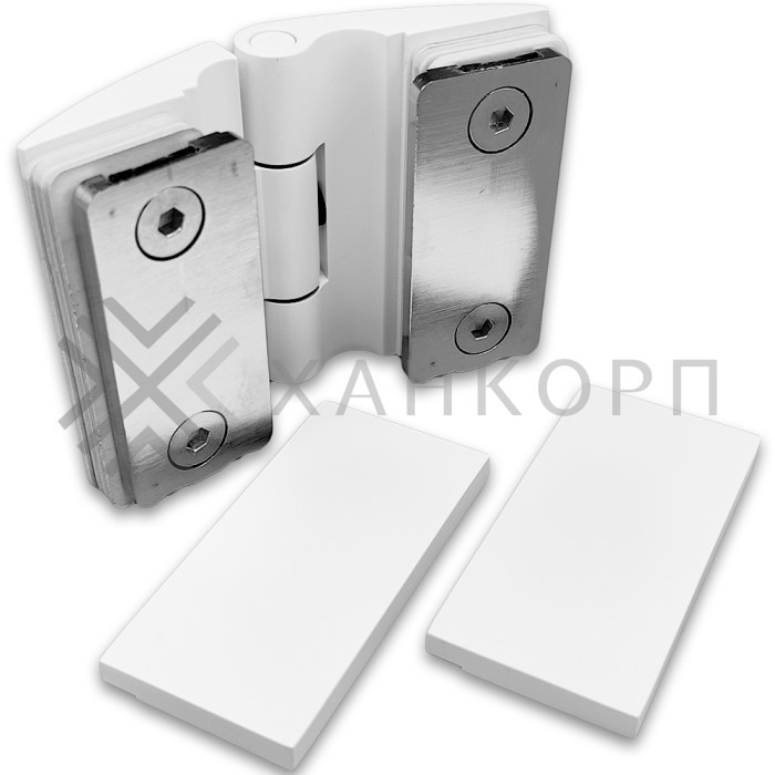 Петля Европа FDP-119  стекло-стекло 180˚, с крышками, латунь/белый