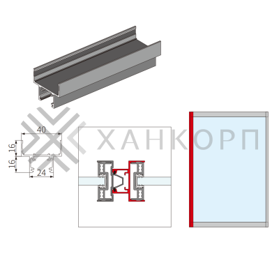 Центральная крышка FMPA-21.3 бокового профиля для синхронизированной раздвижной системы FDS-19S, 1-ой двери, длина 3м, алюминий/черный