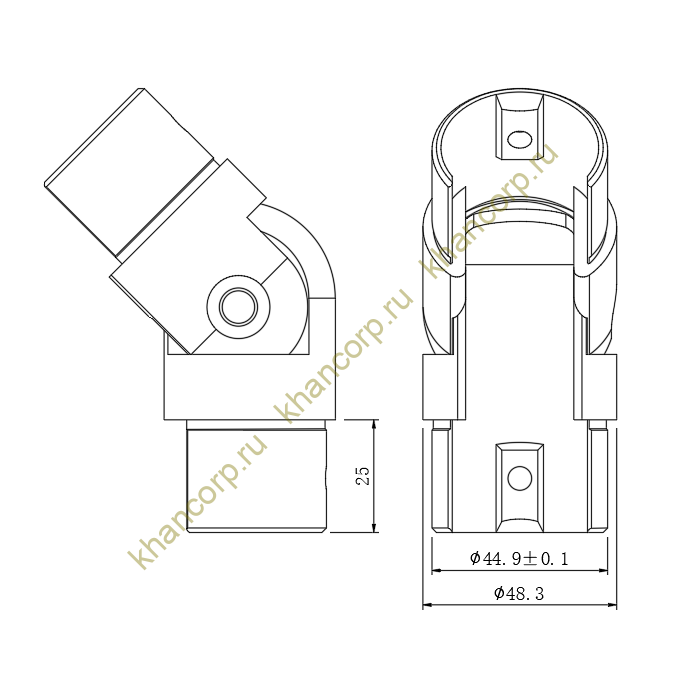 Отвод поворотный FOP-48p.08 с пазом для поручня Ø48.3 мм, нержавейка/матовый