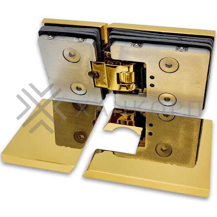 Петля Аврора FDP-181 стекло-стекло 180˚ с крышками, латунь/золото