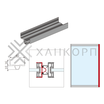 Центральная крышка FMPA-22.3 бокового профиля для синхронизированной раздвижной системы FDS-19S, 2-ой двери, длина 3м, алюминий/черный