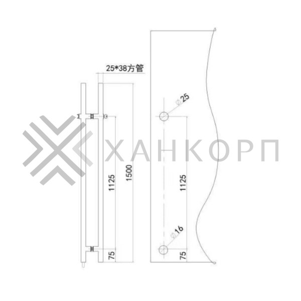 Ручка FKR-214 для стеклянной двери 25х38х1125x1500ммх1 мм с замком, нержавейка/матовый
