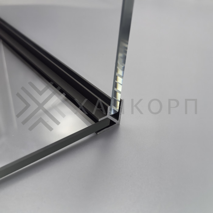 Угловой опорный профиль FDPA-57.3, 90°,19х19х12,5х1,75 мм под стекло 8 мм, 3 м, алюминий/черный