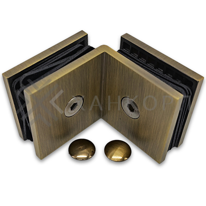 Коннектор Альфа FDK-14 стекло-стекло 90˚ нержавейка/бронза