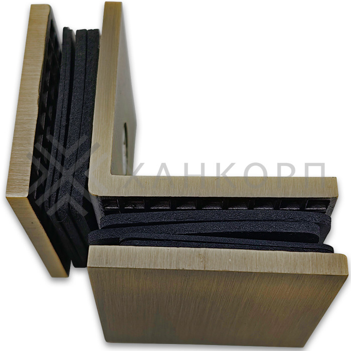 Коннектор Альфа FDK-14 стекло-стекло 90˚ нержавейка/бронза