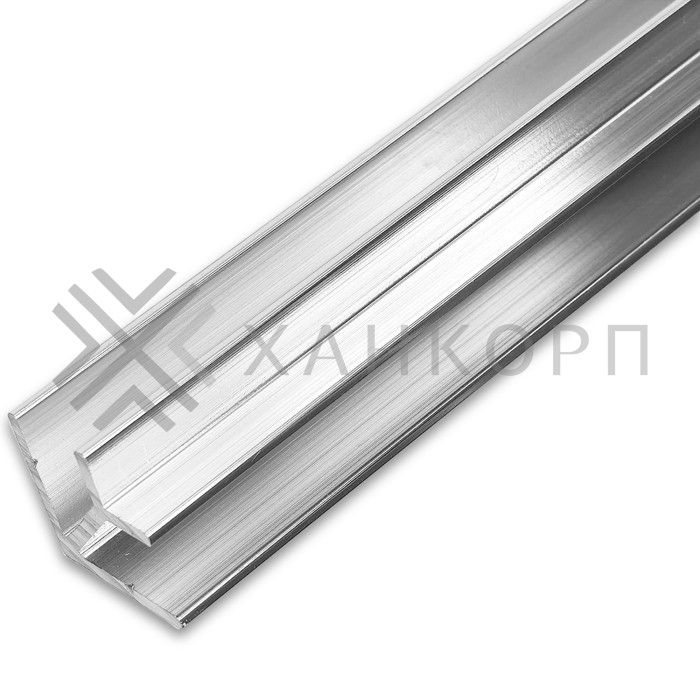 Угловой опорный профиль FDPA-57.3, 90°,19х19х12,5х1,75 мм под стекло 8 мм, 3 м, алюминий/полированный
