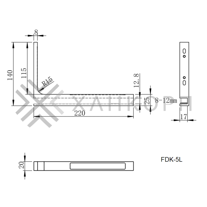 Угловой стабилизатор Диор FDK-5R стена-стекло 90˚ правый, нержавейка/белый
