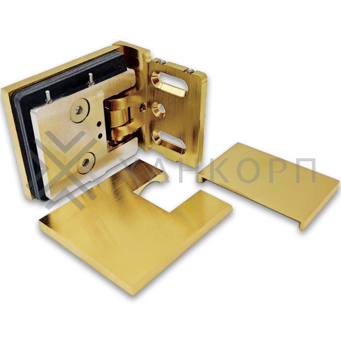 Петля Аврора FDP-180 стена-стекло 90˚ с крышками, латунь/брашированное золото