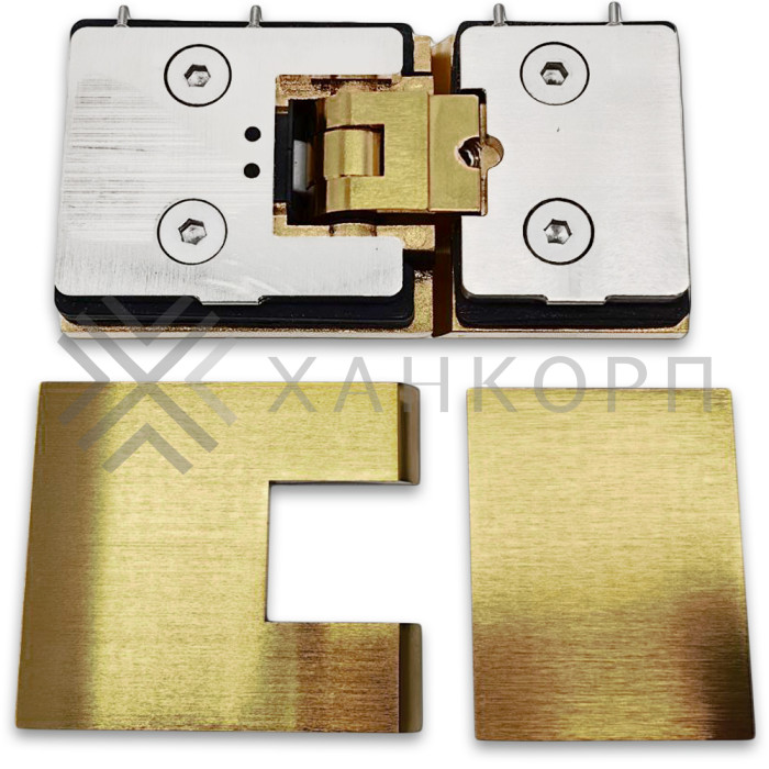 Петля Аврора FDP-181 стекло-стекло 180˚ с крышками, латунь/брашированное золото