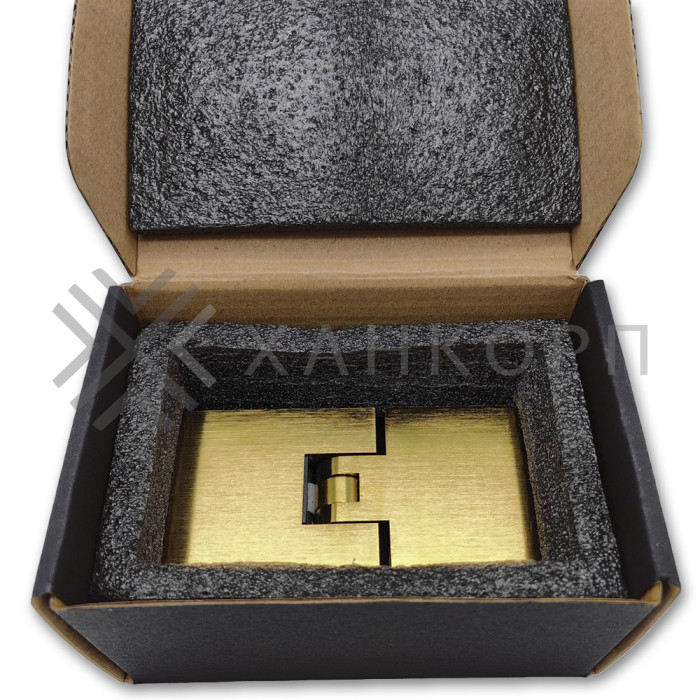 Петля Аврора FDP-181 стекло-стекло 180˚ с крышками, латунь/брашированное золото