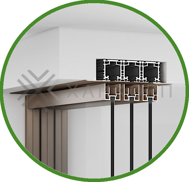 Комплект раздвижной системы DSK-190.2.1 AL/BL на 2 двери (2+0) скрытое крепление в проем, алюминий/черный