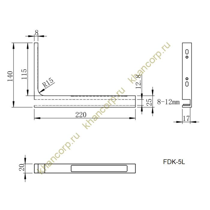Угловой стабилизатор FDK-5R Диор стена-стекло 90˚ правый, нержавейка/бронза