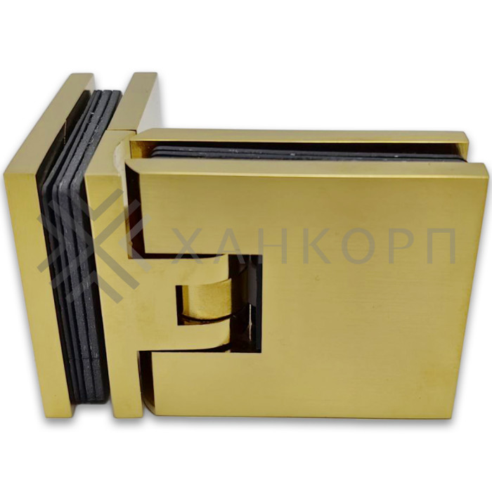 Петля Аврора FDP-184 стекло-стекло 90˚ с крышками, латунь/брашированное золото