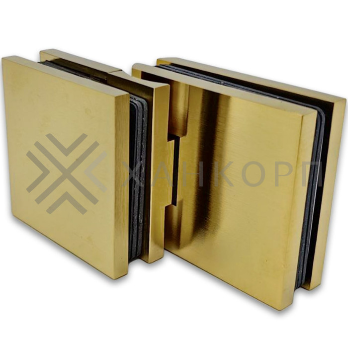 Петля Аврора FDP-184 стекло-стекло 90˚ с крышками, латунь/брашированное золото