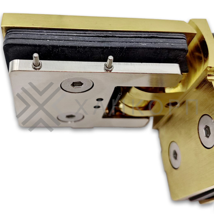 Петля Аврора FDP-184 стекло-стекло 90˚ с крышками, латунь/брашированное золото