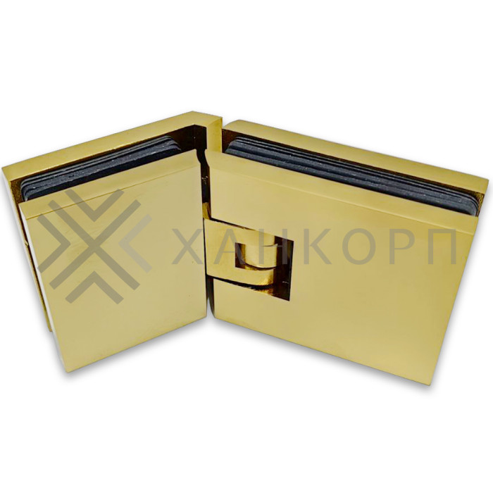 Петля Аврора FDP-185 стекло-стекло 135˚ с крышками, латунь/брашированное золото