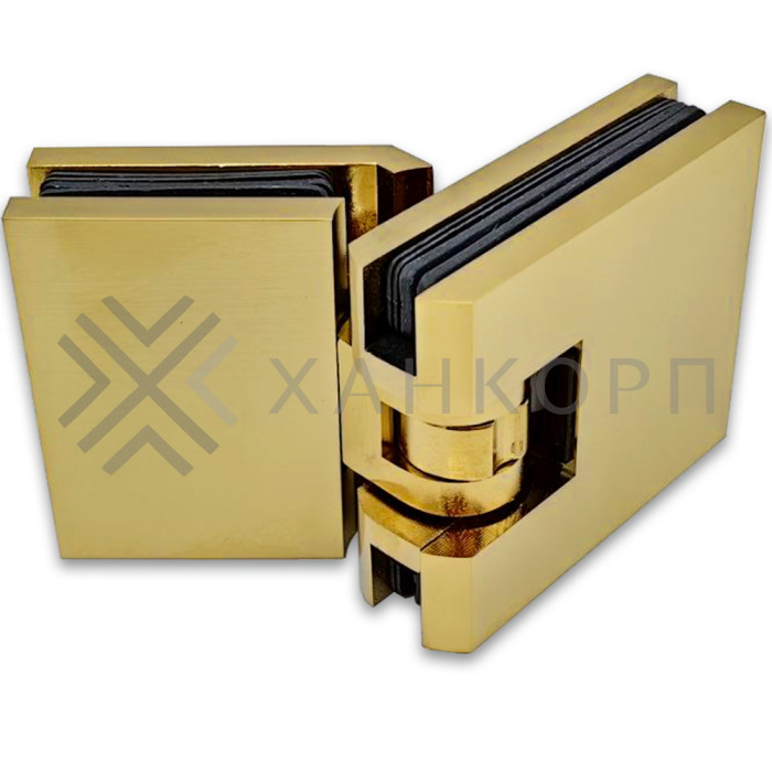 Петля Аврора FDP-185 стекло-стекло 135˚ с крышками, латунь/брашированное золото