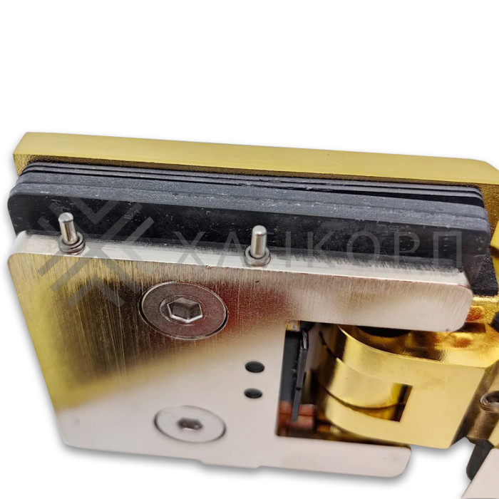 Петля Аврора FDP-185 стекло-стекло 135˚ с крышками, латунь/брашированное золото