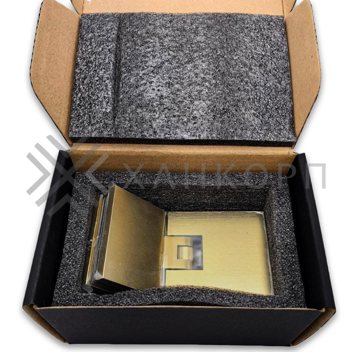 Петля Аврора FDP-185 стекло-стекло 135˚ с крышками, латунь/брашированное золото