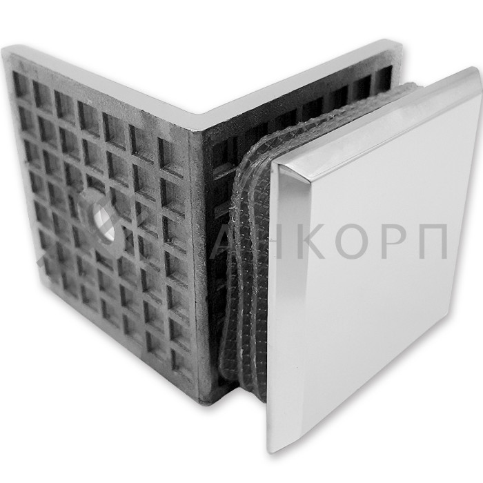 Коннектор Бета β FDK-23 стена-стекло 90˚ с пластиной, нержавейка/полированный