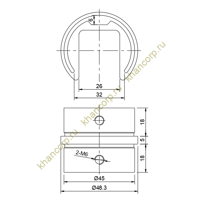 Соединительная муфта FOP-42p.06 для поручня Ø42.4 мм с пазом, GRIT 600, нержавейка/полированный