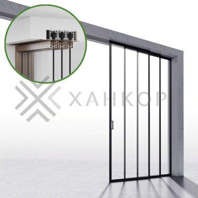 Комплект раздвижной системы DSK-190.3.1R AL/BL на 3 двери (3+0) Правое открывание, скрытое крепление в проем, алюминий/черный