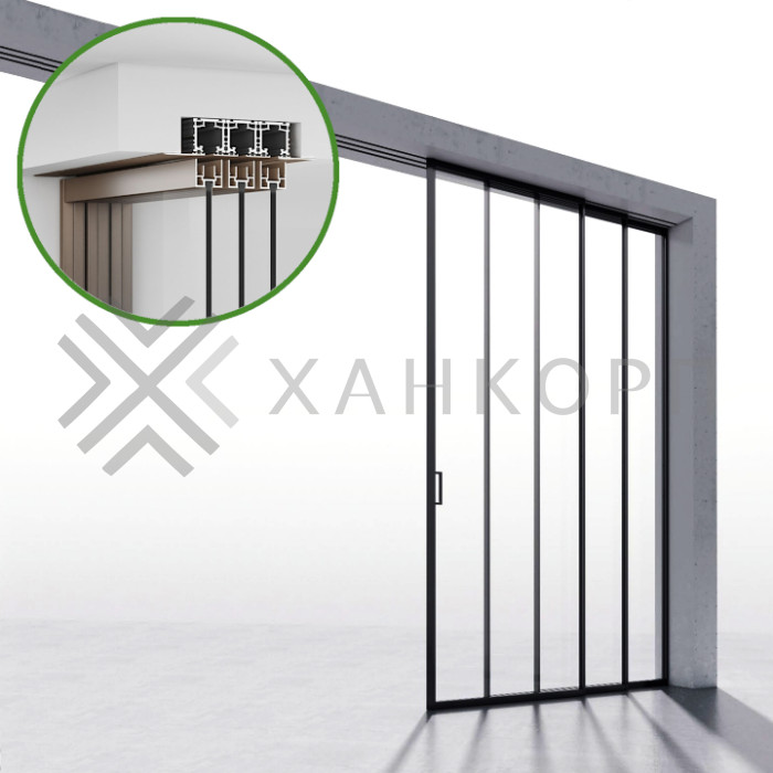 Комплект раздвижной системы DSK-190.3.1R AL/BL на 3 двери (3+0) Правое открывание, скрытое крепление в проем, алюминий/черный